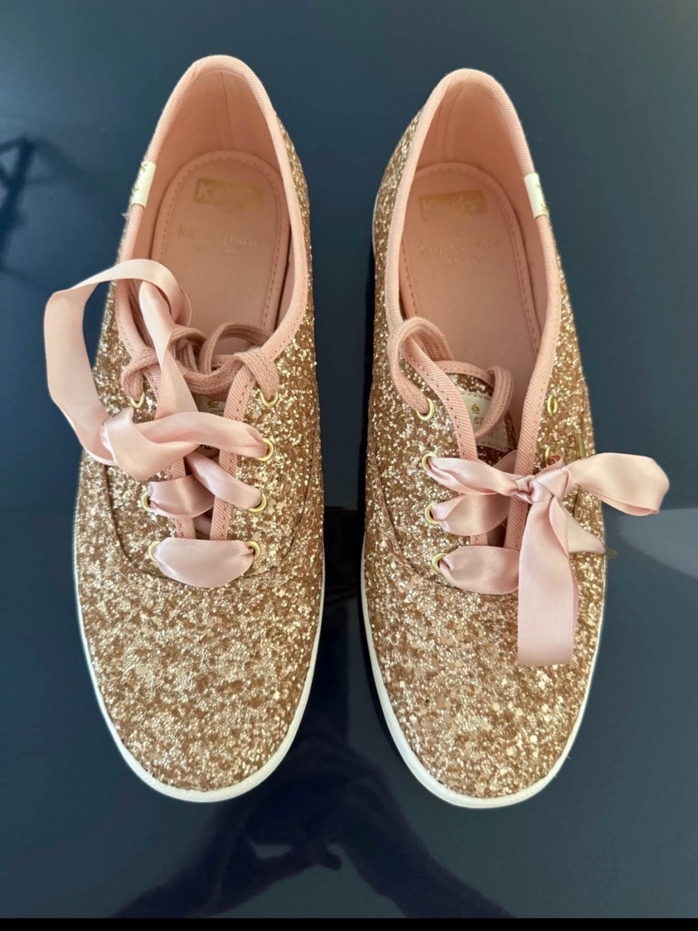 Keds Rose Gold Glitter Ribbon Lace-Up Sneakers